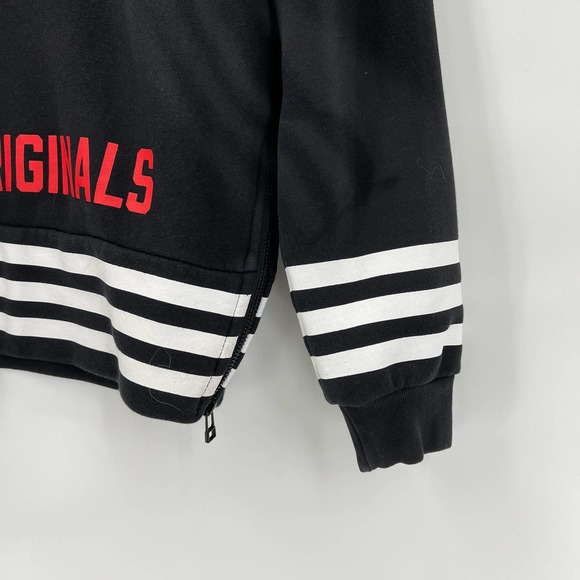 Adidas Originals Unisex Sweatshirt Small Black Stripes Embroidered Trefoil Logo - Picture 8 of 10